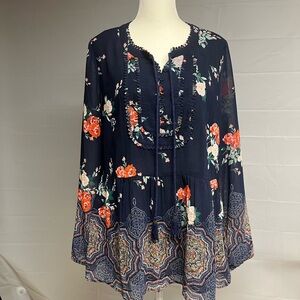 Daniel Rainn Navy Floral Blouse